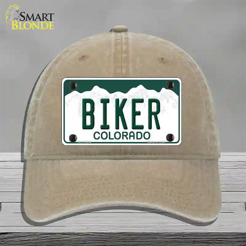 Biker Colorado Novelty License Plate Hat Unconstructed Cotton / Khaki