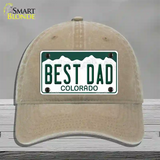 Best Dad Colorado Novelty License Plate Hat Unconstructed Cotton / Khaki