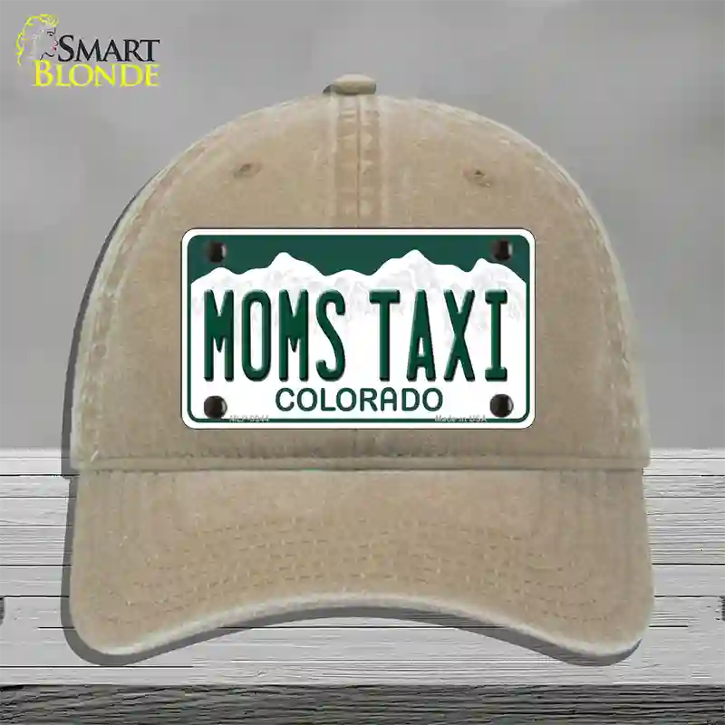 Moms Taxi Colorado Novelty License Plate Hat Unconstructed Cotton / Khaki