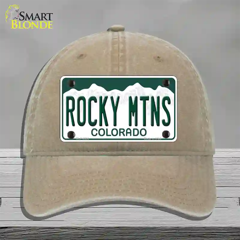 Rocky Mountains Colorado Novelty License Plate Hat Unconstructed Cotton / Khaki