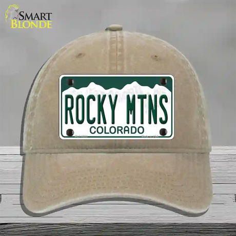 Rocky Mountains Colorado Novelty License Plate Hat Unconstructed Cotton / Khaki