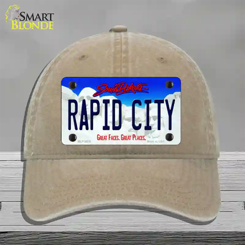 Rapid City South Dakota Novelty License Plate Hat Unconstructed Cotton / Khaki