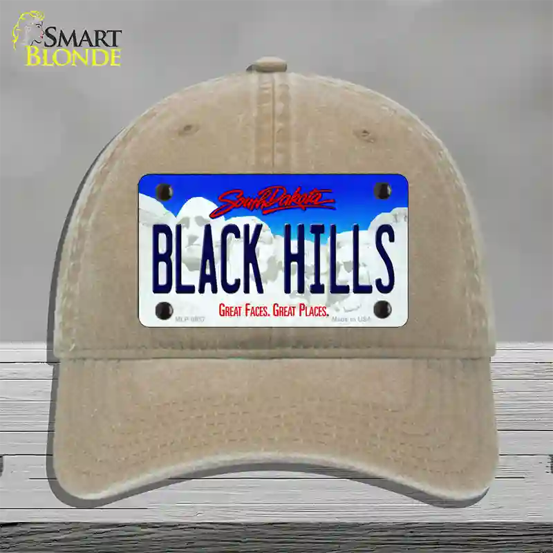 Black Hills South Dakota Novelty License Plate Hat Unconstructed Cotton / Khaki