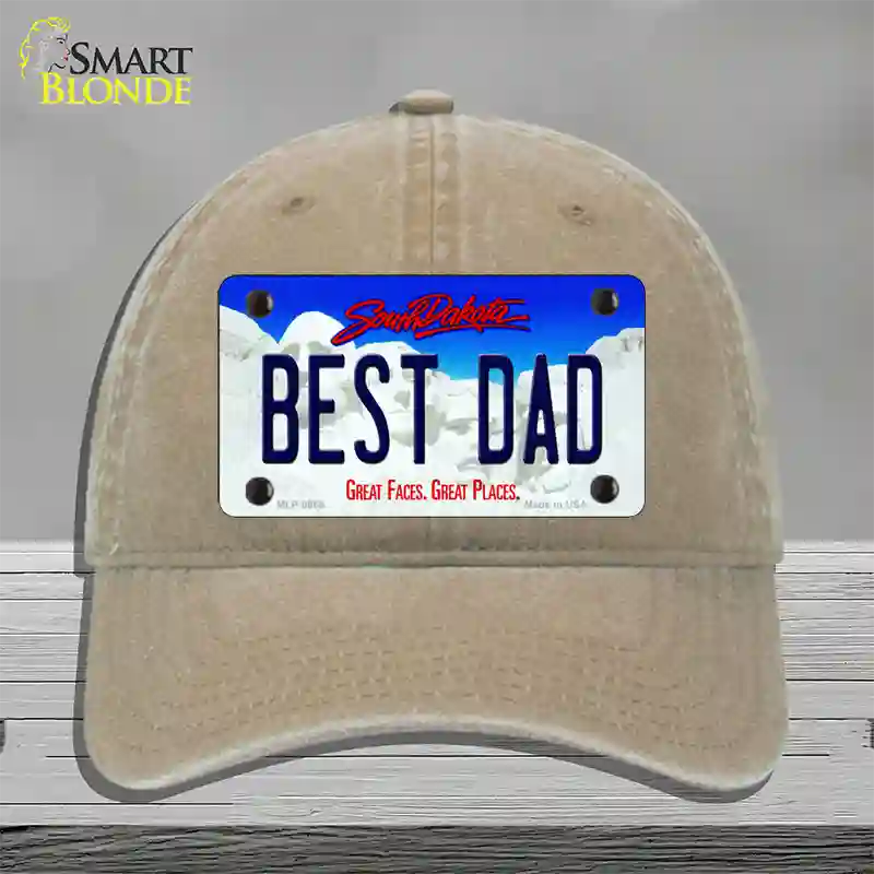 Best Dad South Dakota Novelty License Plate Hat Unconstructed Cotton / Khaki