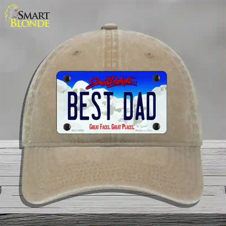 Best Dad South Dakota Novelty License Plate Hat Unconstructed Cotton / Khaki