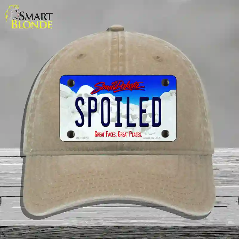 Spoiled South Dakota Novelty License Plate Hat Unconstructed Cotton / Khaki