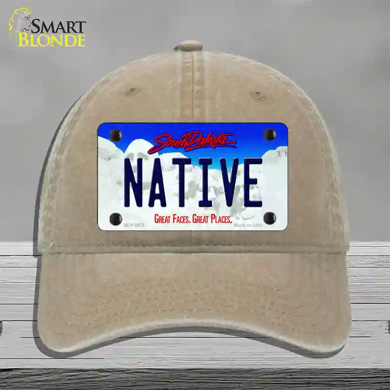 Native South Dakota Novelty License Plate Hat Unconstructed Cotton / Khaki