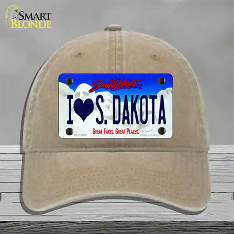 I Love South Dakota Novelty License Plate Hat Unconstructed Cotton / Khaki