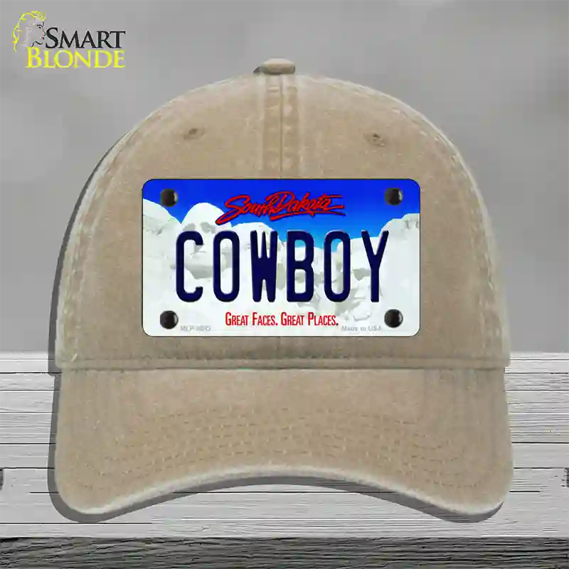 Cowboy South Dakota Novelty License Plate Hat Unconstructed Cotton / Khaki