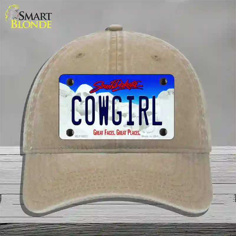 Cowgirl South Dakota Novelty License Plate Hat Unconstructed Cotton / Khaki