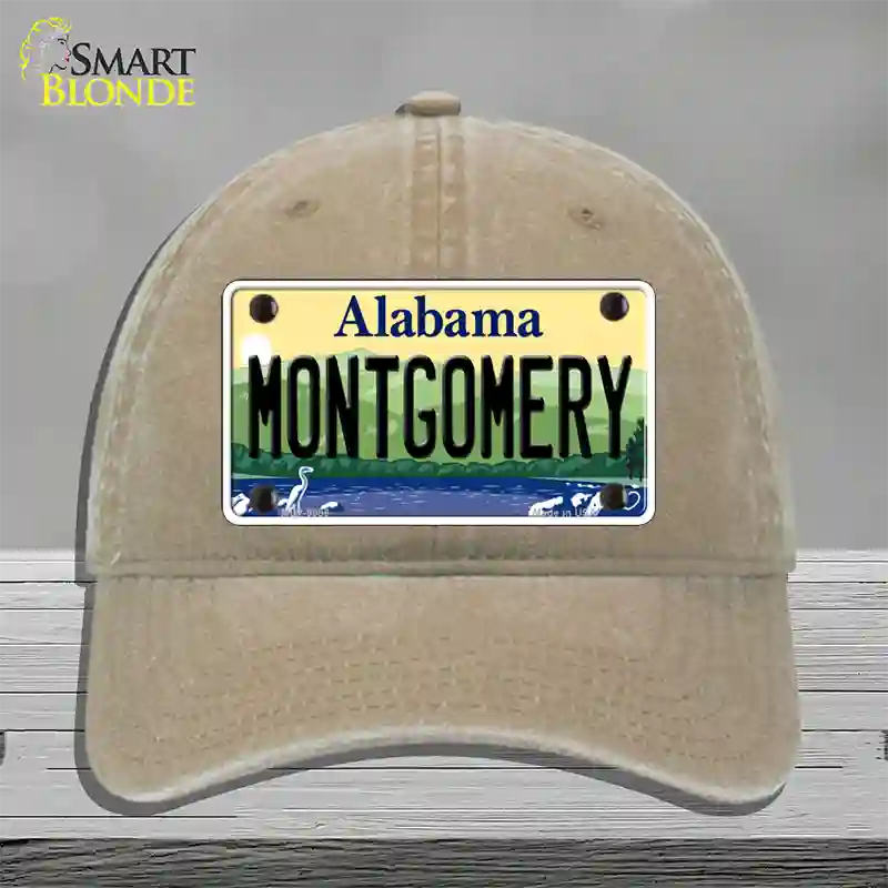 Montgomery Alabama Novelty License Plate Hat Unconstructed Cotton / Khaki