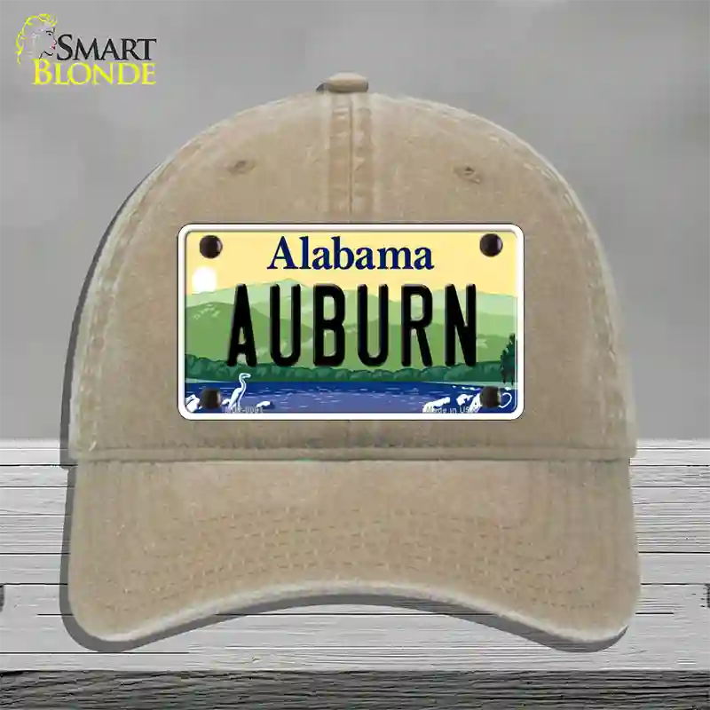 Auburn Alabama Novelty License Plate Hat Unconstructed Cotton / Khaki