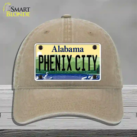 Phenix City Alabama Novelty License Plate Hat Unconstructed Cotton / Khaki