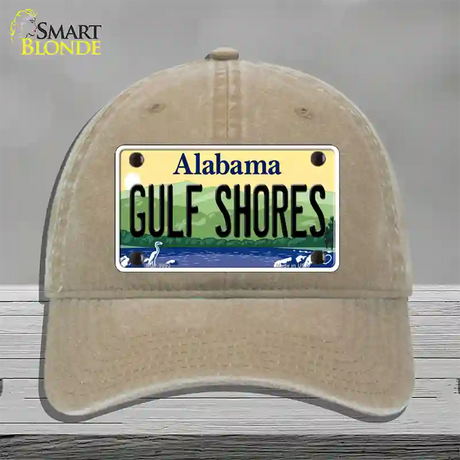 Gulf Shores Alabama Novelty License Plate Hat Unconstructed Cotton / Khaki