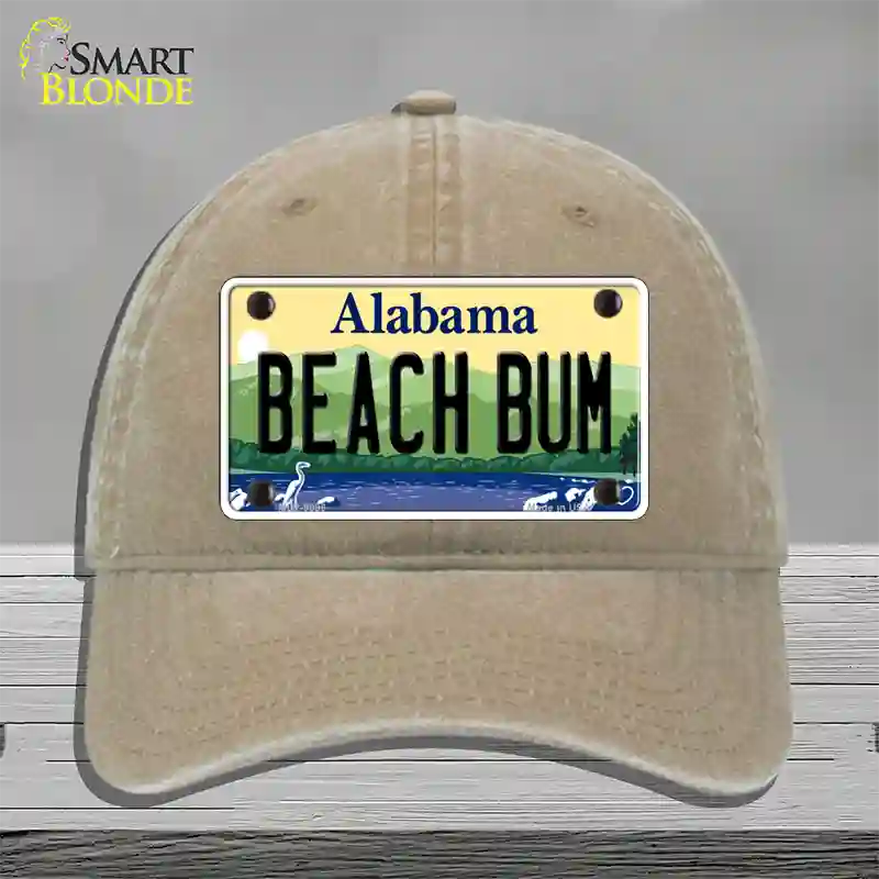 Beach Bum Alabama Novelty License Plate Hat Unconstructed Cotton / Khaki