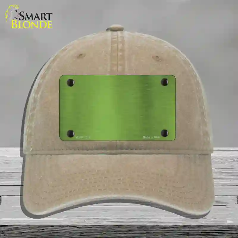 Lime Green Metallic Solid Novelty License Plate Hat Unconstructed Cotton / Khaki