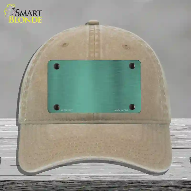 Teal Metallic Solid Novelty License Plate Hat Unconstructed Cotton / Khaki