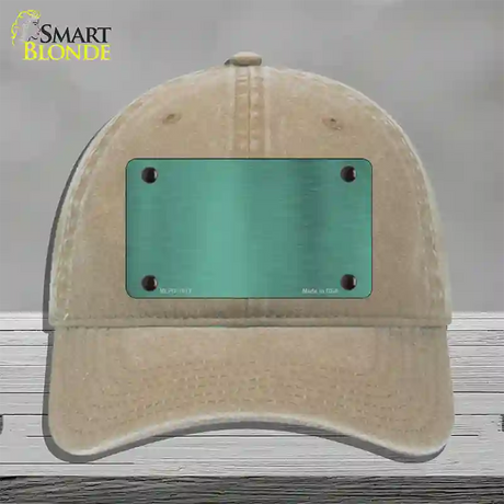 Teal Metallic Solid Novelty License Plate Hat Unconstructed Cotton / Khaki