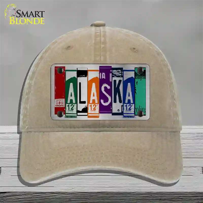 Alaska License Plate Art Novelty License Plate Hat Unconstructed Cotton / Khaki