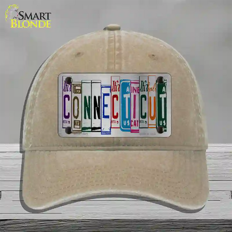 Connecticut License Plate Art Novelty License Plate Hat Unconstructed Cotton / Khaki