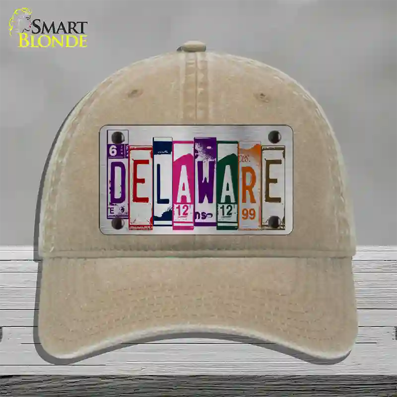 Delaware License Plate Art Novelty License Plate Hat Unconstructed Cotton / Khaki