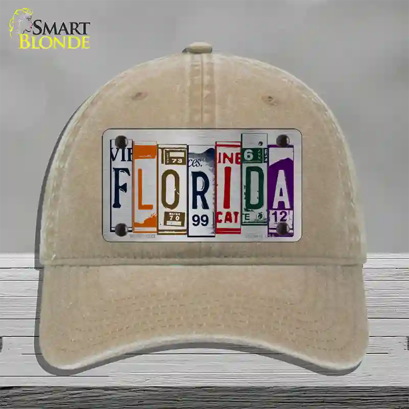 Florida License Plate Art Novelty License Plate Hat Unconstructed Cotton / Khaki