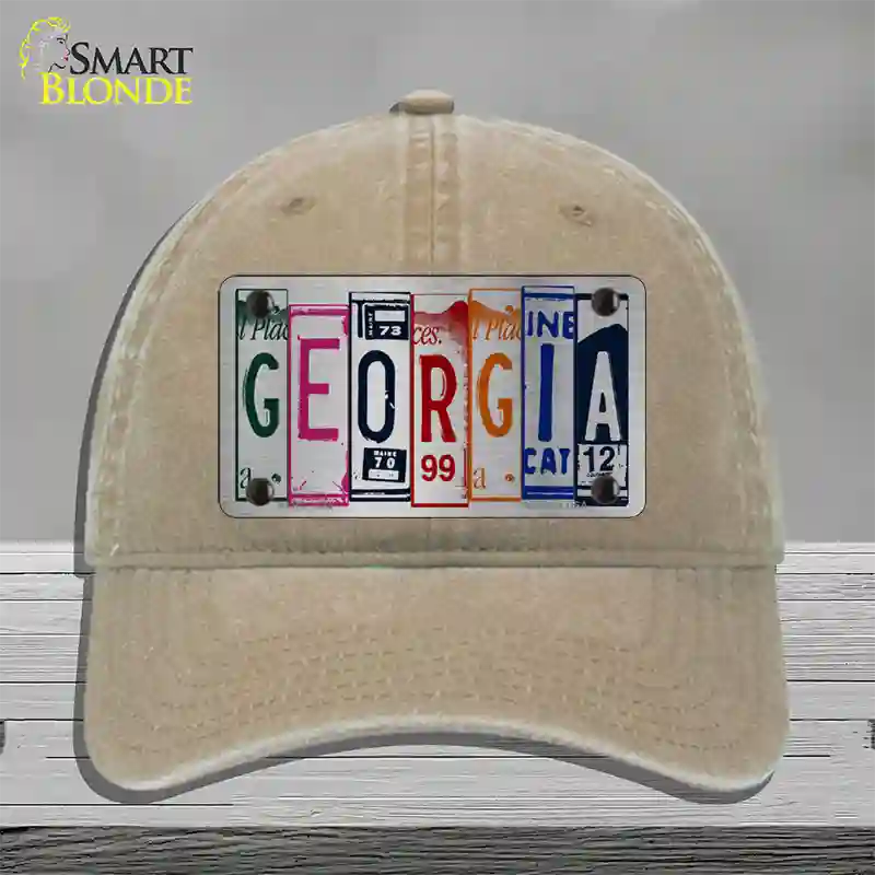 Georgia License Plate Art Novelty License Plate Hat Unconstructed Cotton / Khaki