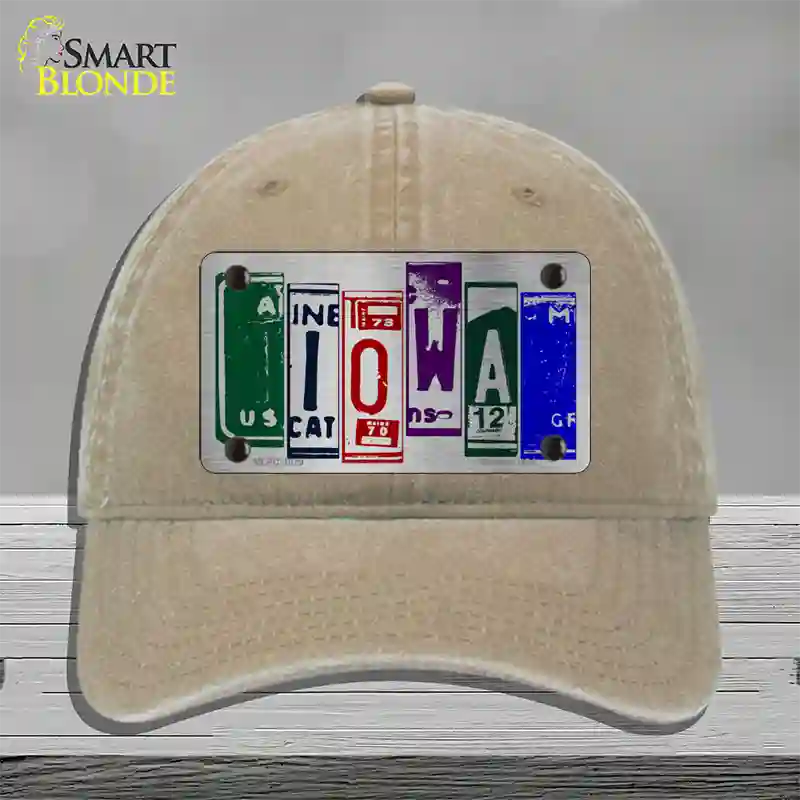 Iowa License Plate Art Novelty License Plate Hat Unconstructed Cotton / Khaki