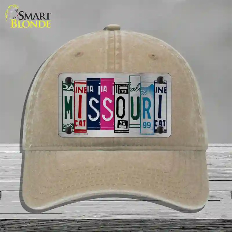 Missouri License Plate Art Novelty License Plate Hat Unconstructed Cotton / Khaki