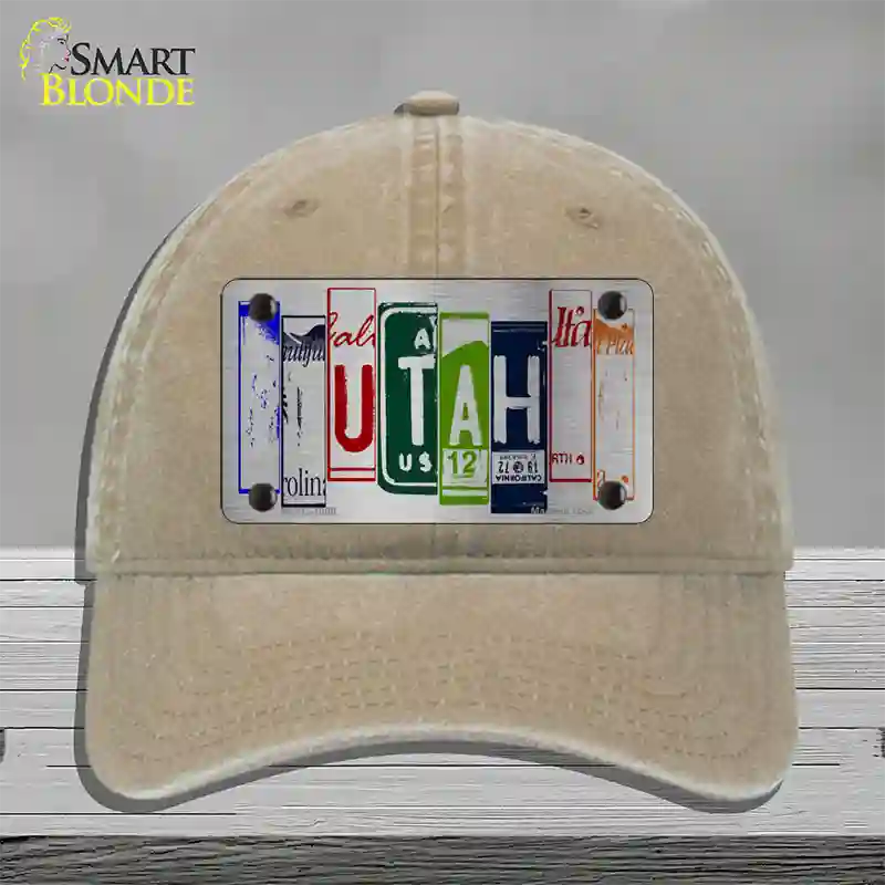 Utah License Plate Art Novelty License Plate Hat Unconstructed Cotton / Khaki