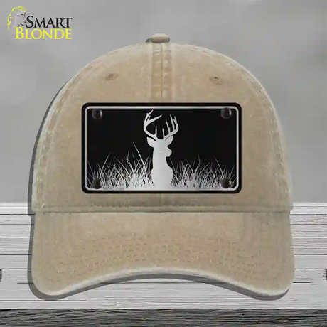 Deer Black Brushed Chrome Novelty License Plate Hat Unconstructed Cotton / Khaki