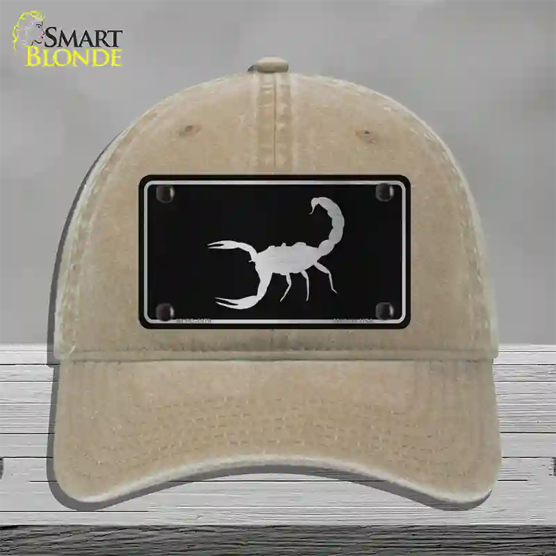 Scorpion Black Brushed Chrome Novelty License Plate Hat Unconstructed Cotton / Khaki