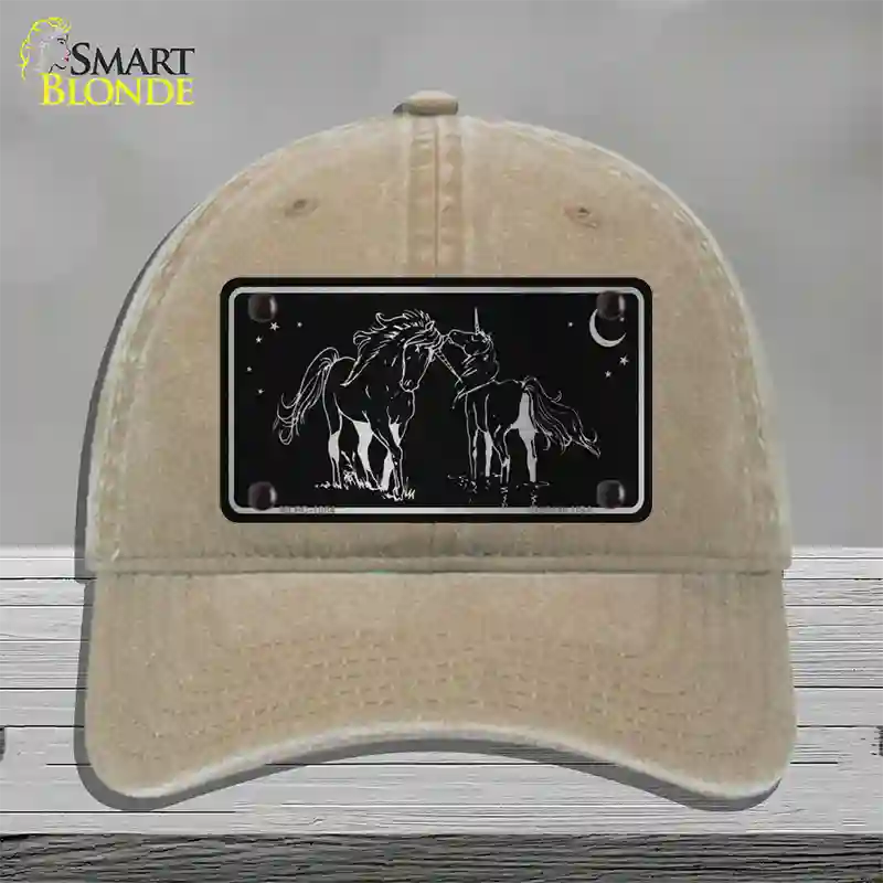 Unicorns Black Brushed Chrome Novelty License Plate Hat Unconstructed Cotton / Khaki