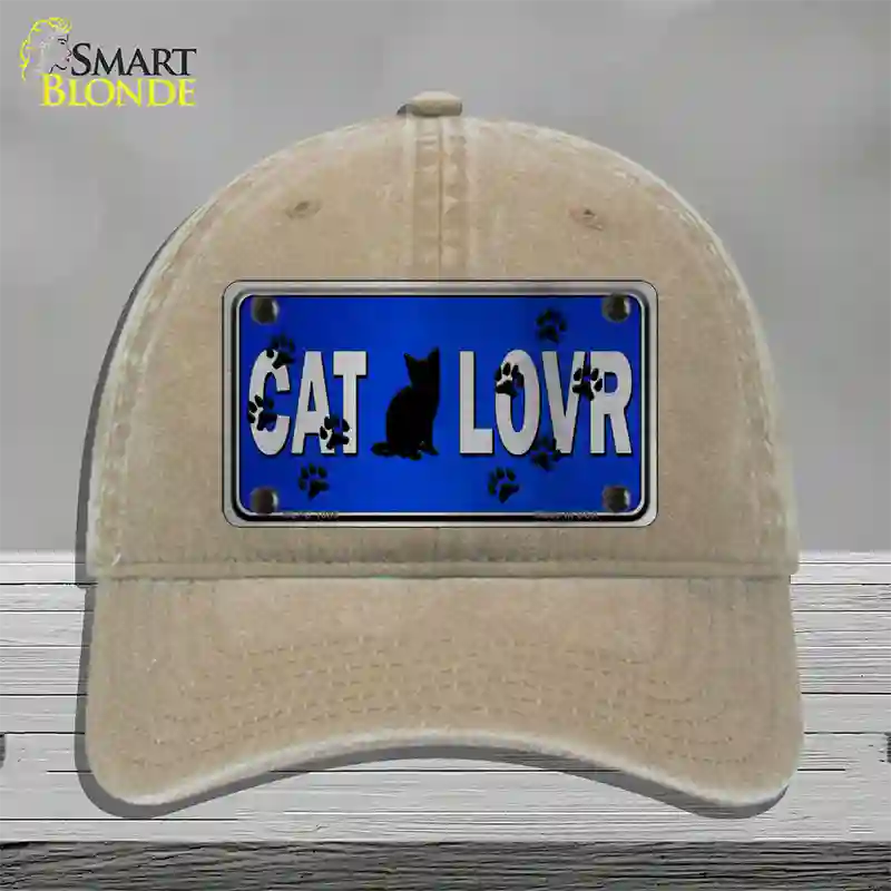 Cat Lover Blue Brushed Chrome Novelty License Plate Hat Tag Unconstructed Cotton / Khaki