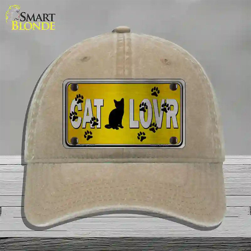 Cat Lover Yellow Brushed Chrome Novelty License Plate Hat Tag Unconstructed Cotton / Khaki