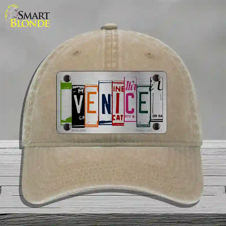 Venice License Plate Art Brushed Chrome Novelty License Plate Hat Tag Unconstructed Cotton / Khaki