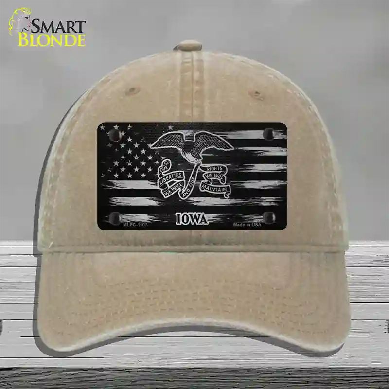 Iowa Carbon Fiber Novelty License Plate Hat Unconstructed Cotton / Khaki