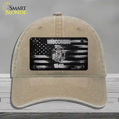 Wisconsin Carbon Fiber Novelty License Plate Hat Unconstructed Cotton / Khaki