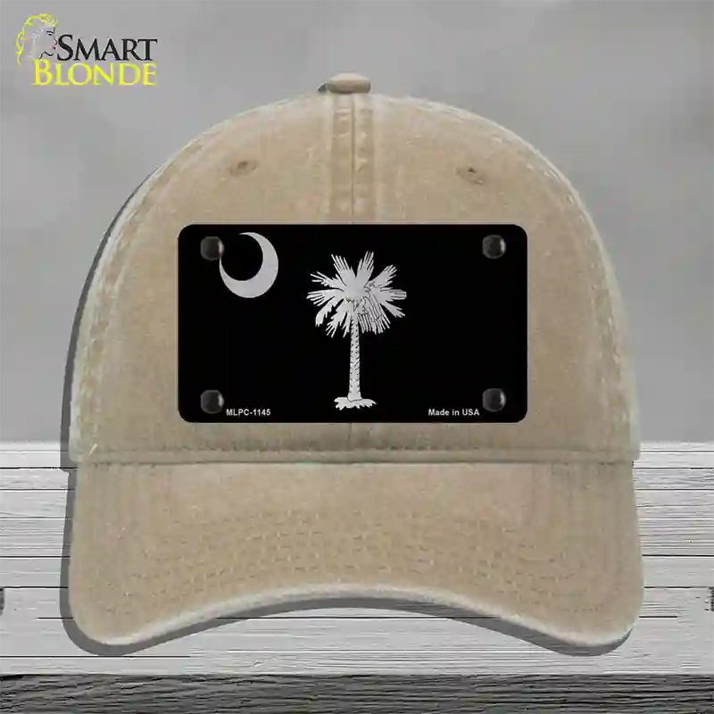 Palmetto Flag Brushed Chrome Novelty License Plate Hat Unconstructed Cotton / Khaki