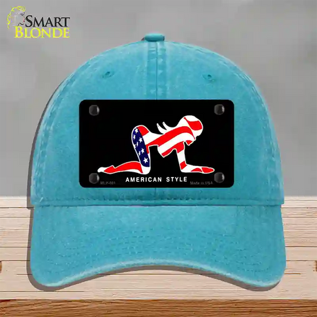 American Style Sexy Flag Pose Novelty License Plate Hat Unconstructed Cotton / Lake Blue