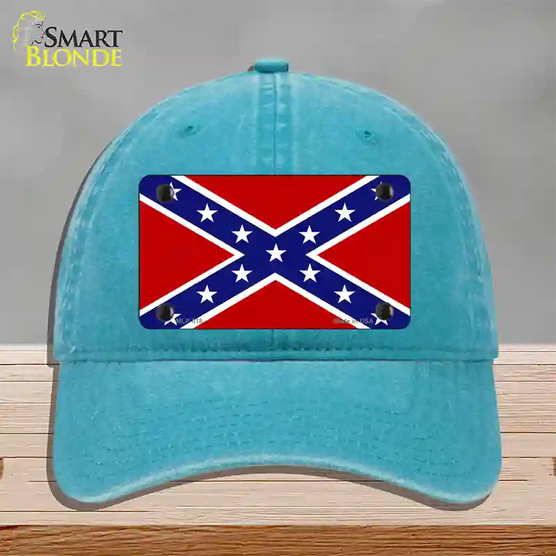 Confederate Flag Novelty License Plate Hat Unconstructed Cotton / Lake Blue