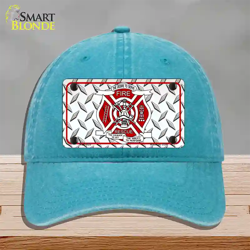 Fire Fighter Rescue Novelty License Plate Hat Unconstructed Cotton / Lake Blue