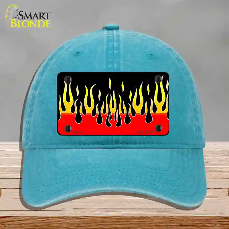 Flames Novelty License Plate Hat Unconstructed Cotton / Lake Blue