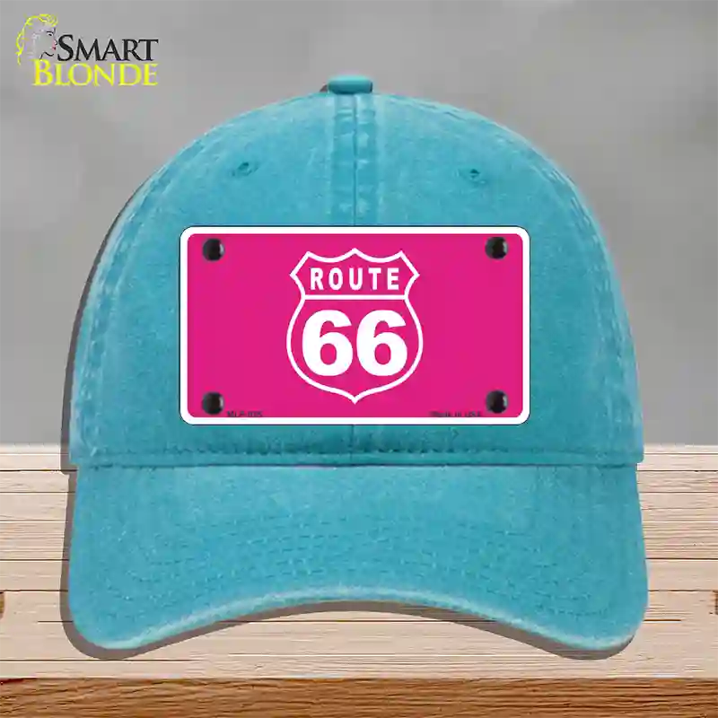 US Route 66 Pink Novelty License Plate Hat Unconstructed Cotton / Lake Blue