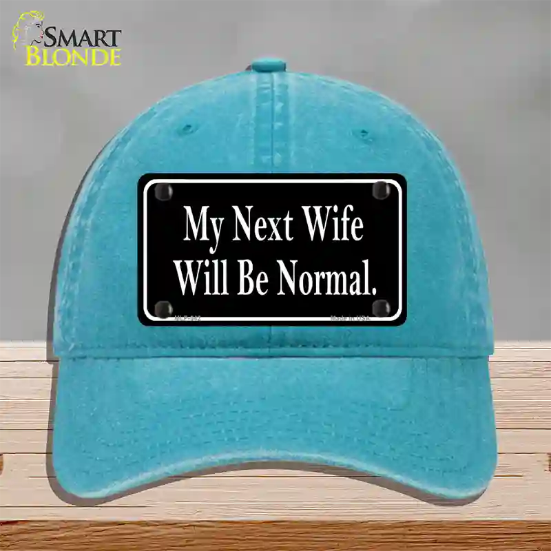 My Next Wife Novelty License Plate Hat Unconstructed Cotton / Lake Blue