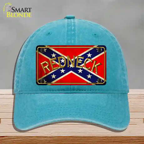 Redneck Confederate Flag Novelty License Plate Hat Unconstructed Cotton / Lake Blue