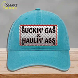 Suckin Gas and Haulin Ass Novelty License Plate Hat Unconstructed Cotton / Lake Blue