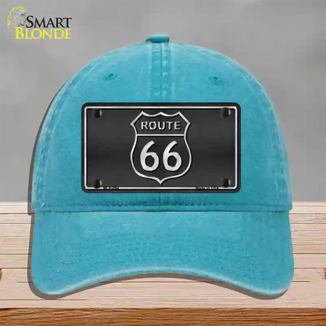 Route 66 Shield Black Novelty License Plate Hat Unconstructed Cotton / Lake Blue