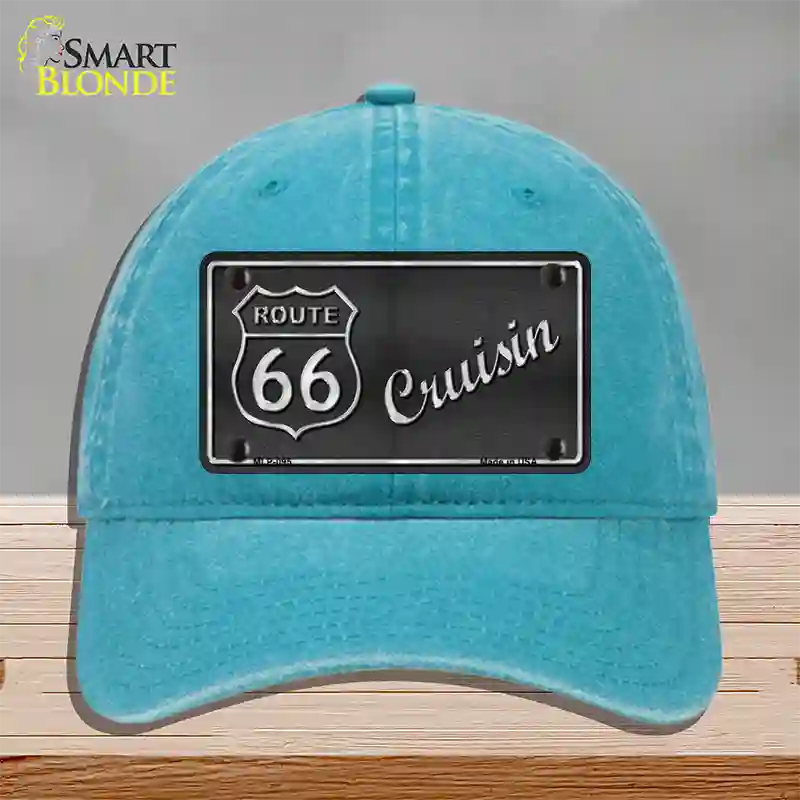 Route 66 Cruisin Novelty License Plate Hat Unconstructed Cotton / Lake Blue