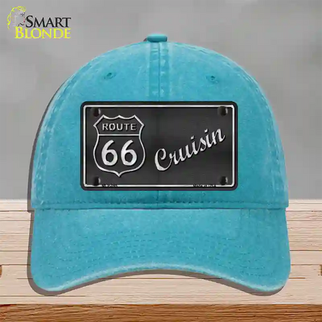 Route 66 Cruisin Novelty License Plate Hat Unconstructed Cotton / Lake Blue